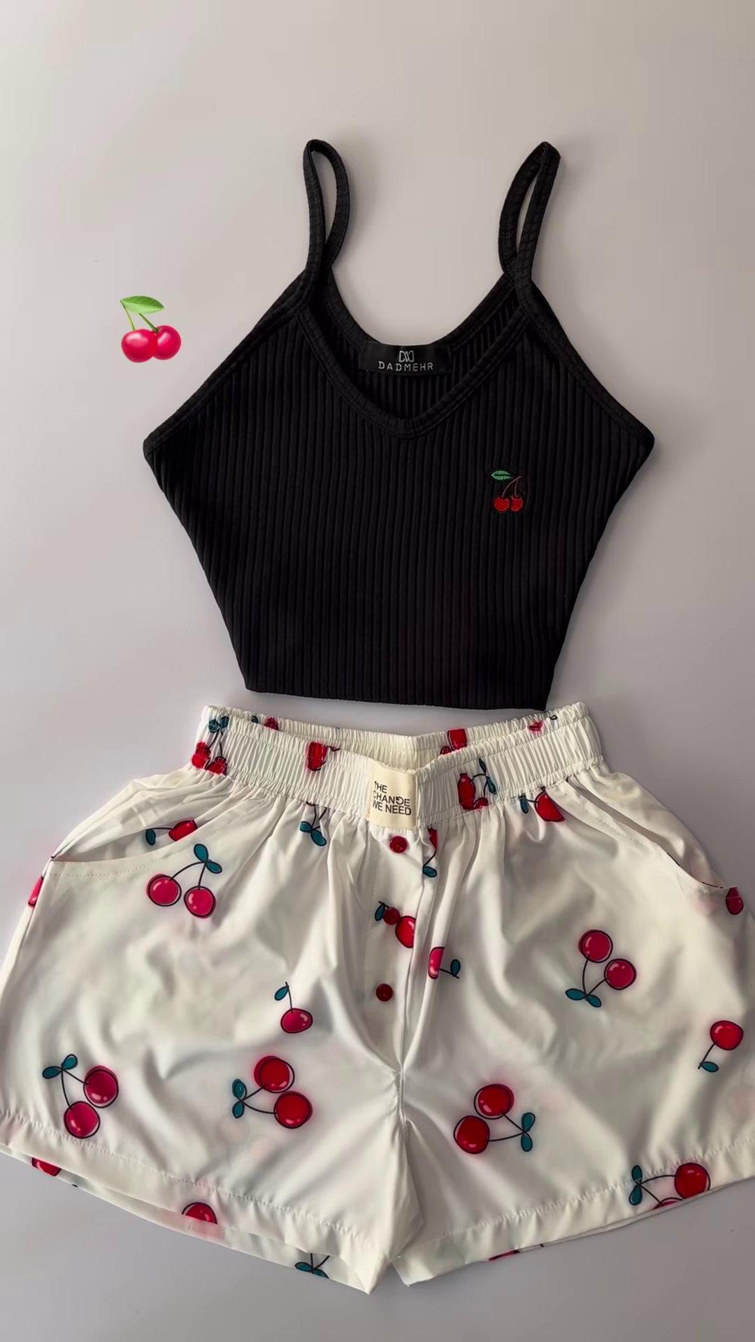 Adorable White Ribbed Tank Top and Shorts Set with Red Hearts – 6 Colors Available