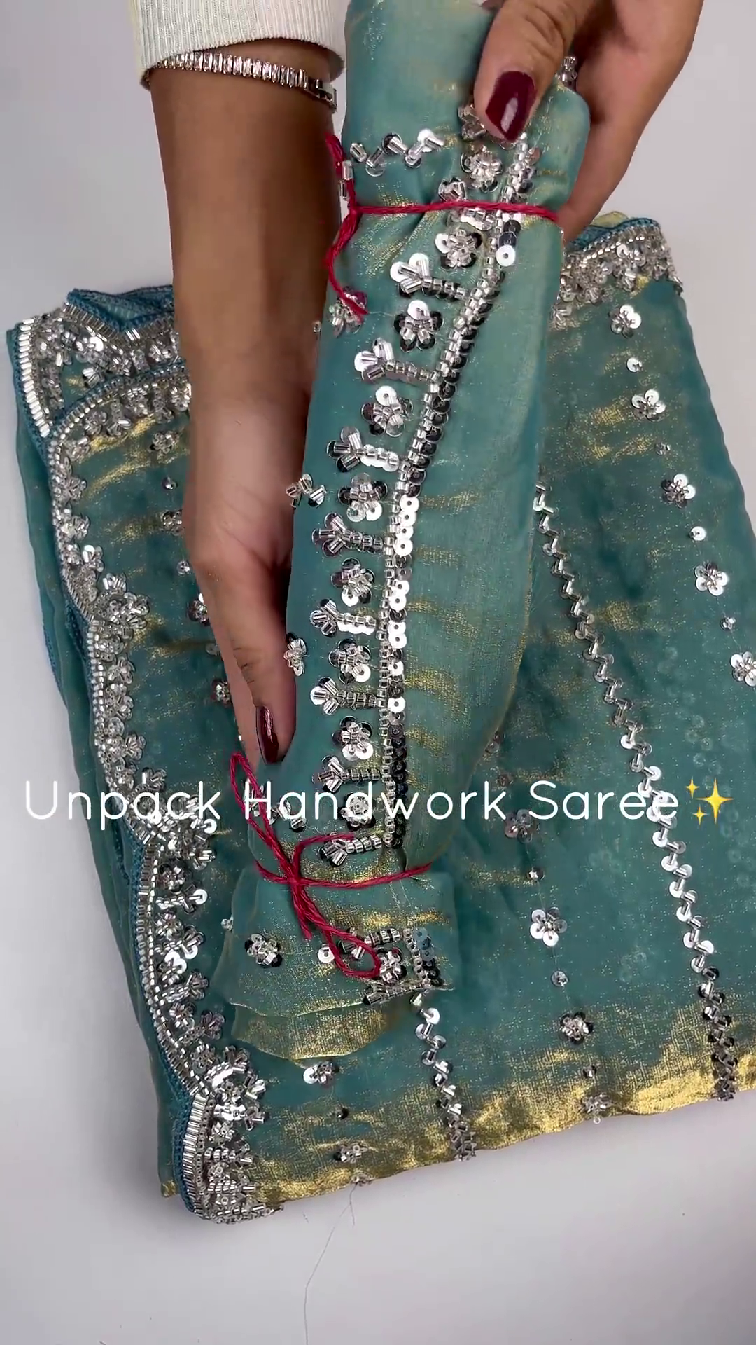 Teal Blue Silver Handwork Designer Blouse