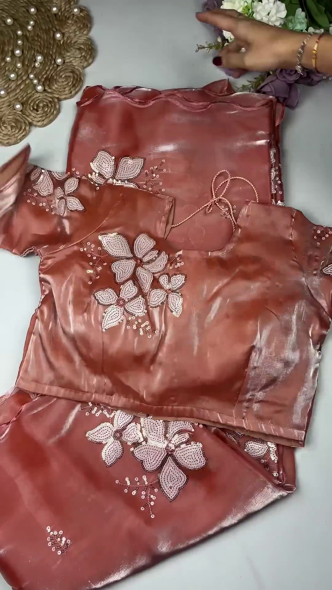 Floral Sequin Organza Saree & Blouse Collection in Five Radiant Shades
