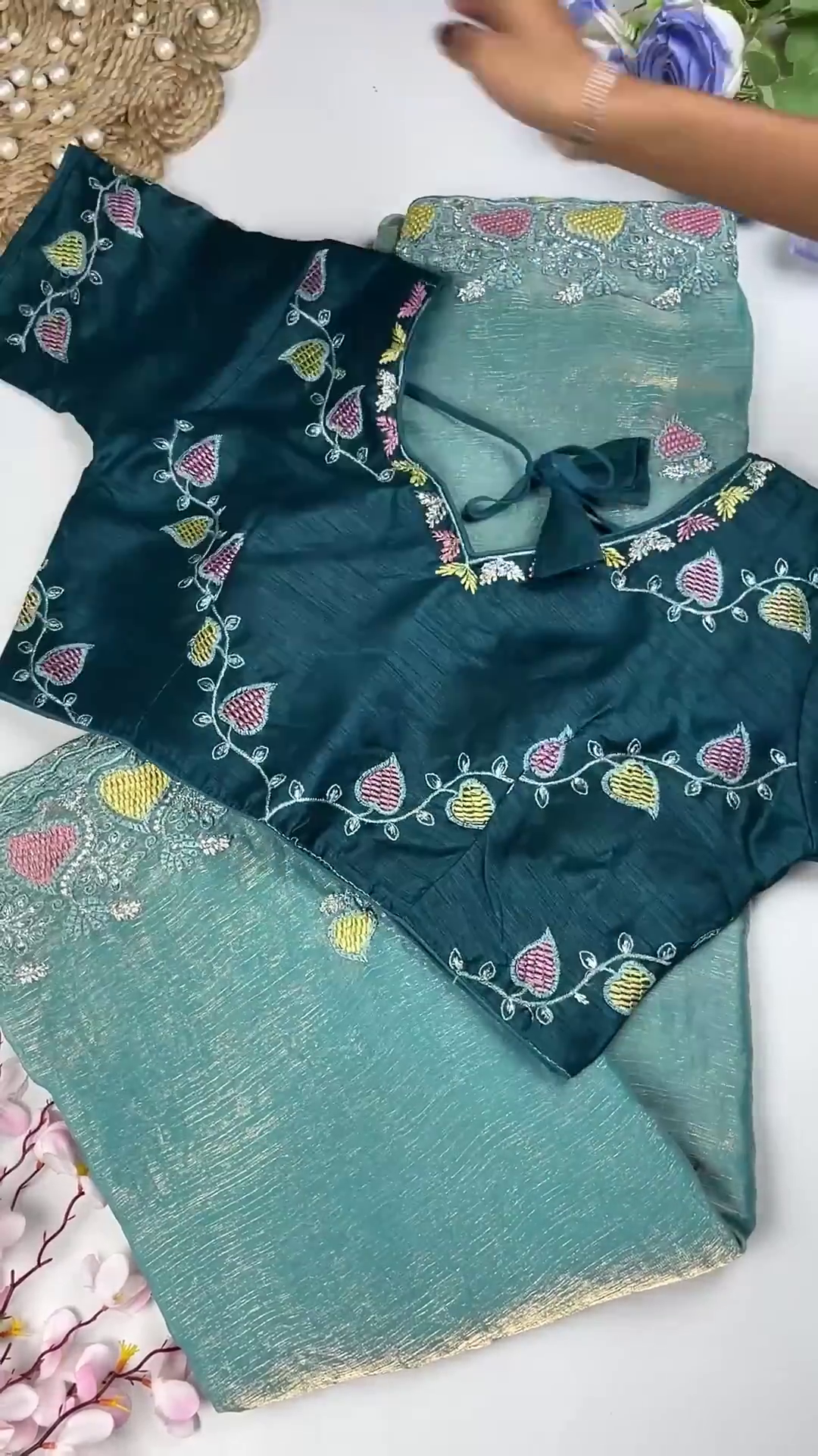 Leaf-Vine Silk Blouse and Shimmer Georgette Saree Collection