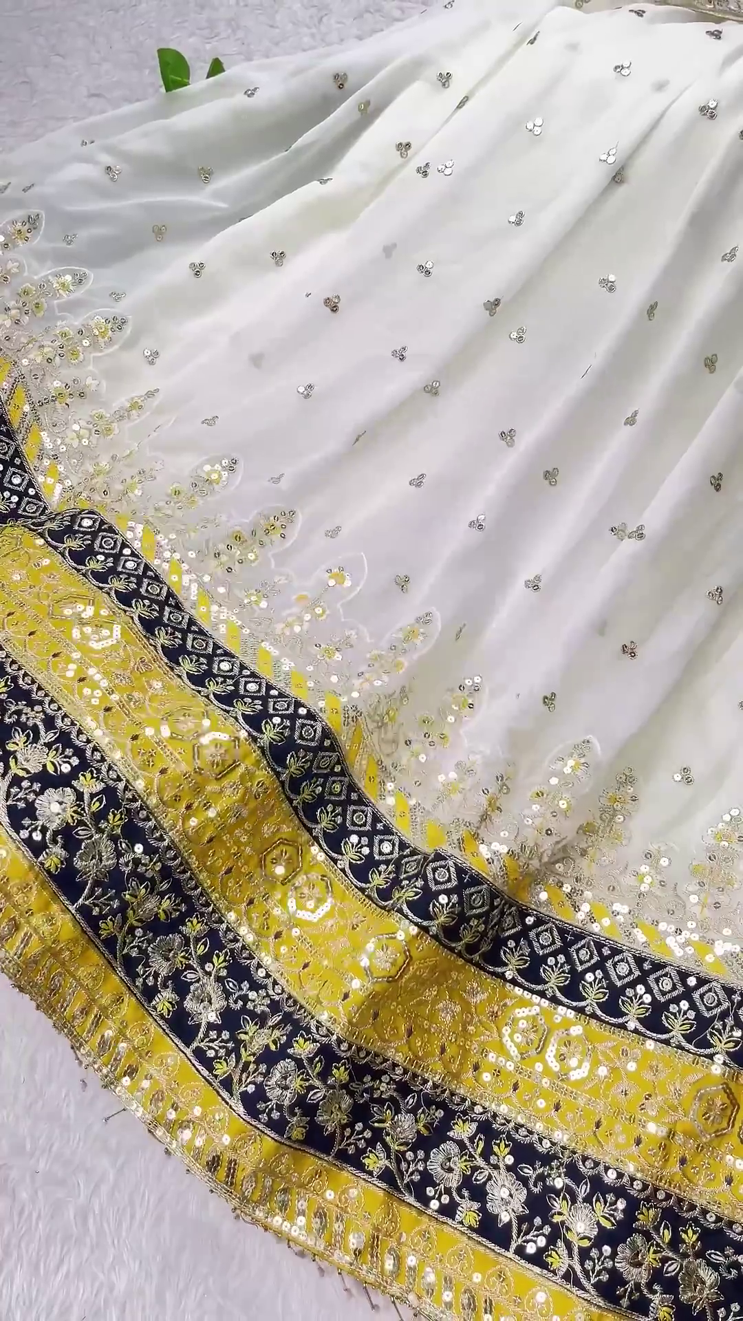 White Georgette Flared Anarkali with Sequin Floral Embroidery