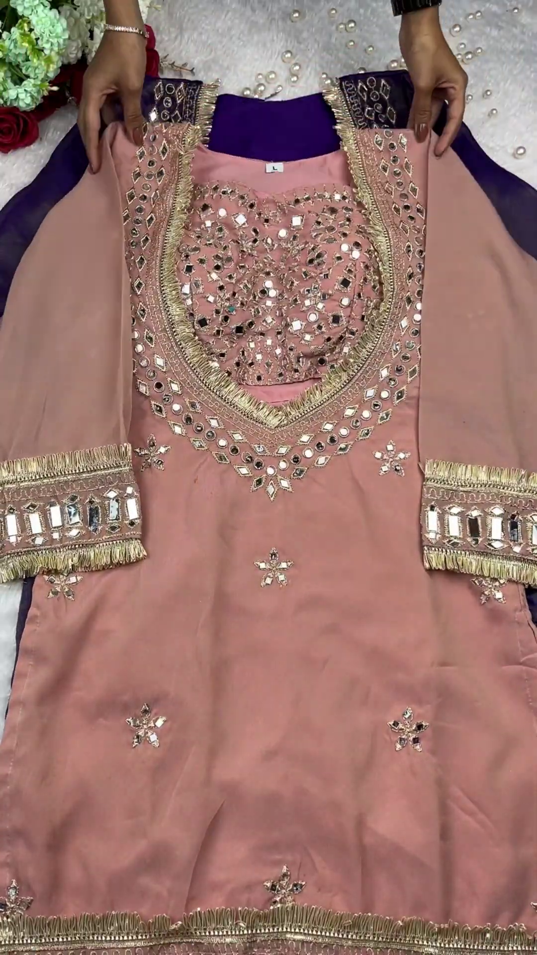 Radiant Rani Pink Silk Kurti with Geometric Mirror Work and Gota Fringe