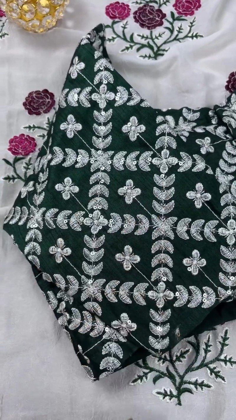 Enchanting Floral Embroidered Kurta Set with Sequin Detailing β Available in Emerald Green & Ivory White