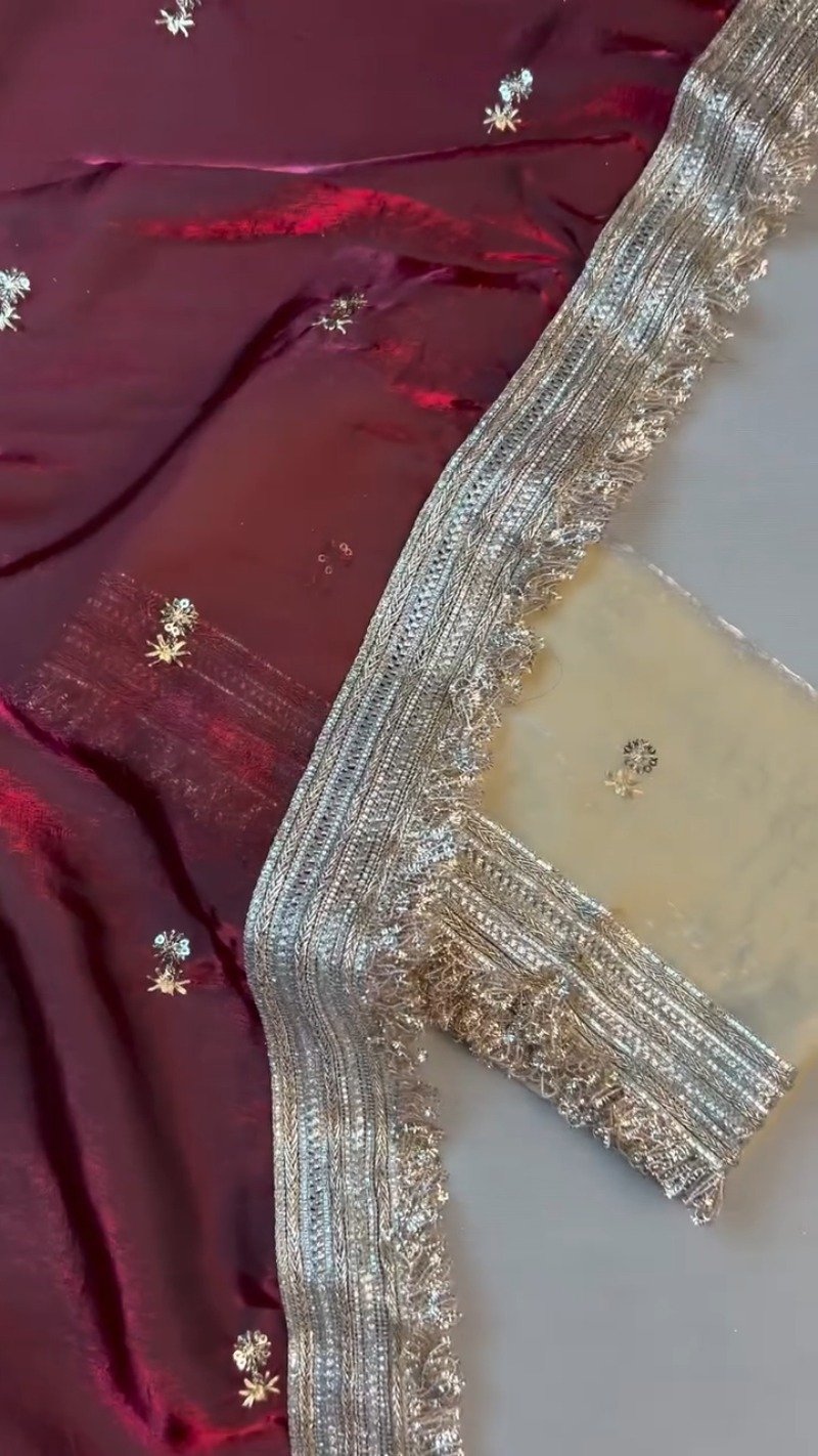 Opulent Velvet & Silk Dupatta Set – Available in Deep Burgundy & Elegant Beige