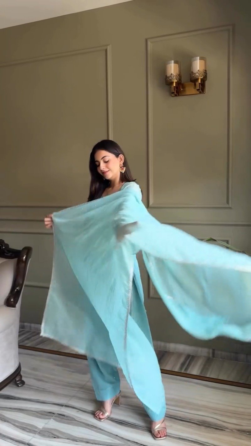 Minimalist Embellished Kurta Set – Available in Serene Aqua & Pastel Lilac