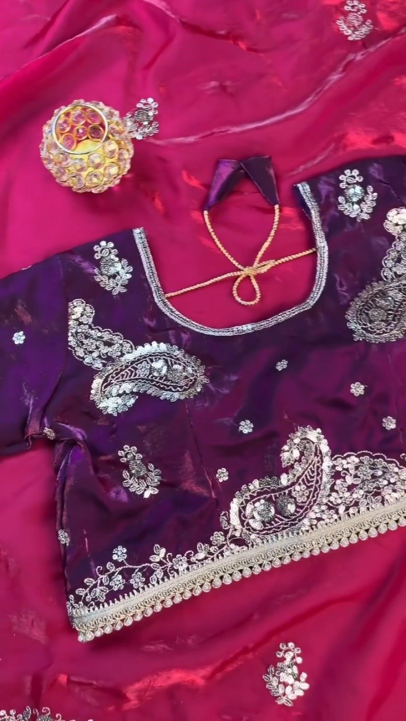 Royal Purple & Berry Pink Artisan Embroidered Saree Ensemble – Available in Purple & Pink