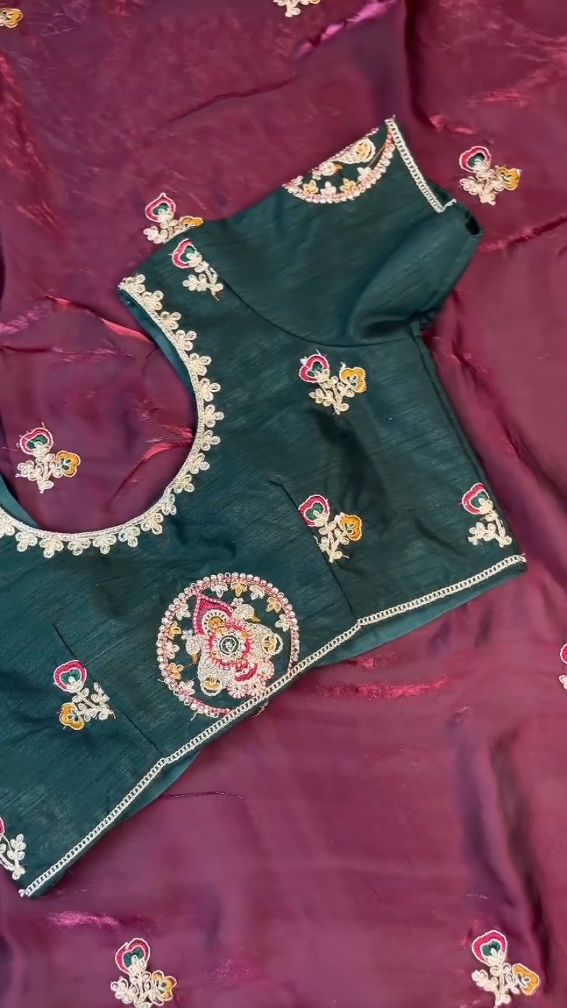 Regal Maroon & Bottle Green Embroidered Saree Set – Available in Maroon & Bottle Green