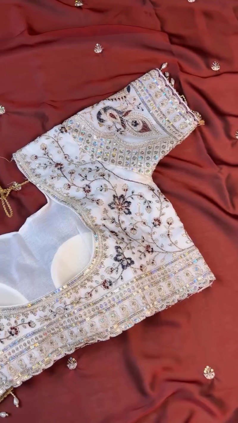 Opulent Ivory & Maroon Hand-Embroidered Sequin Saree Set – Available in Ivory & Deep Maroon