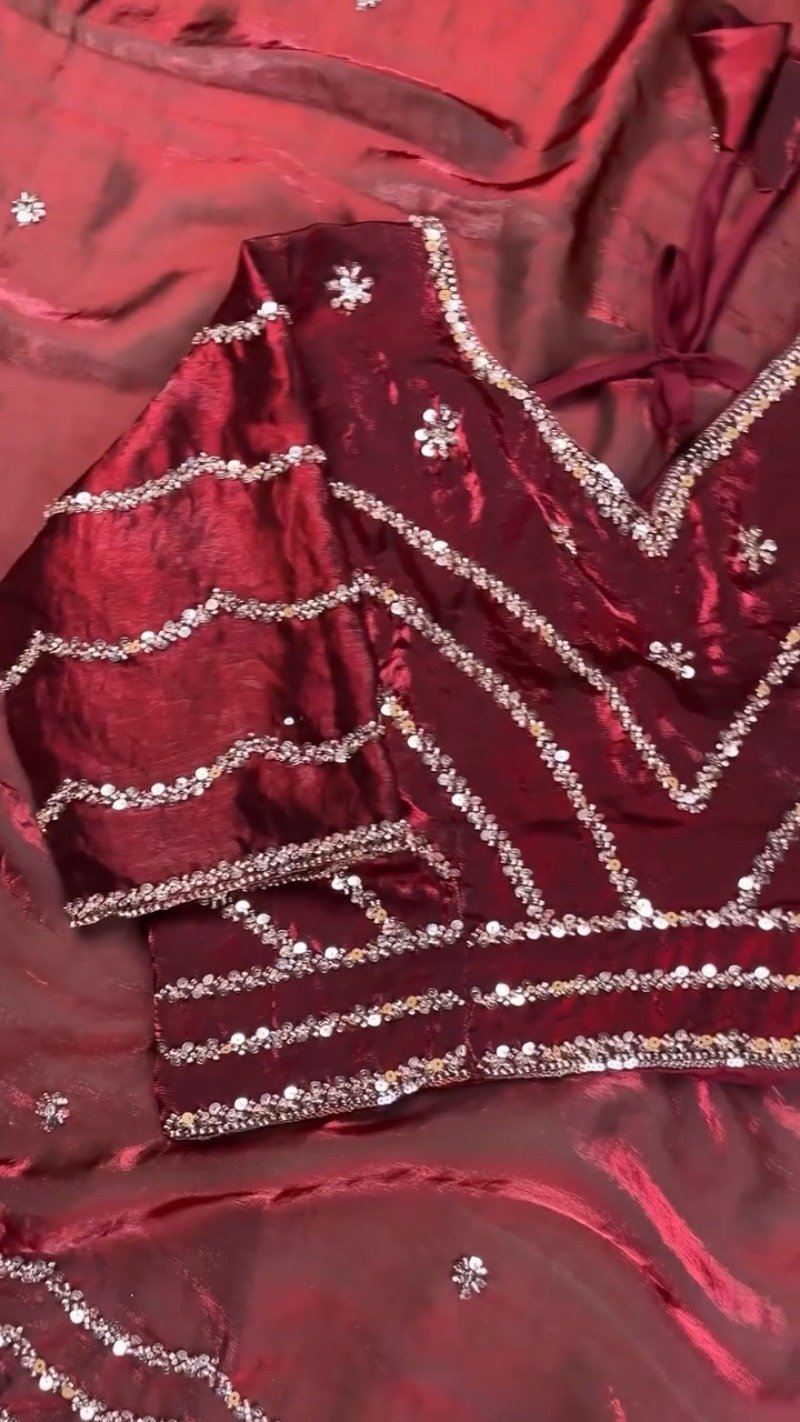 Deep Crimson Radiance Sequined Hand-Embroidered Saree Set