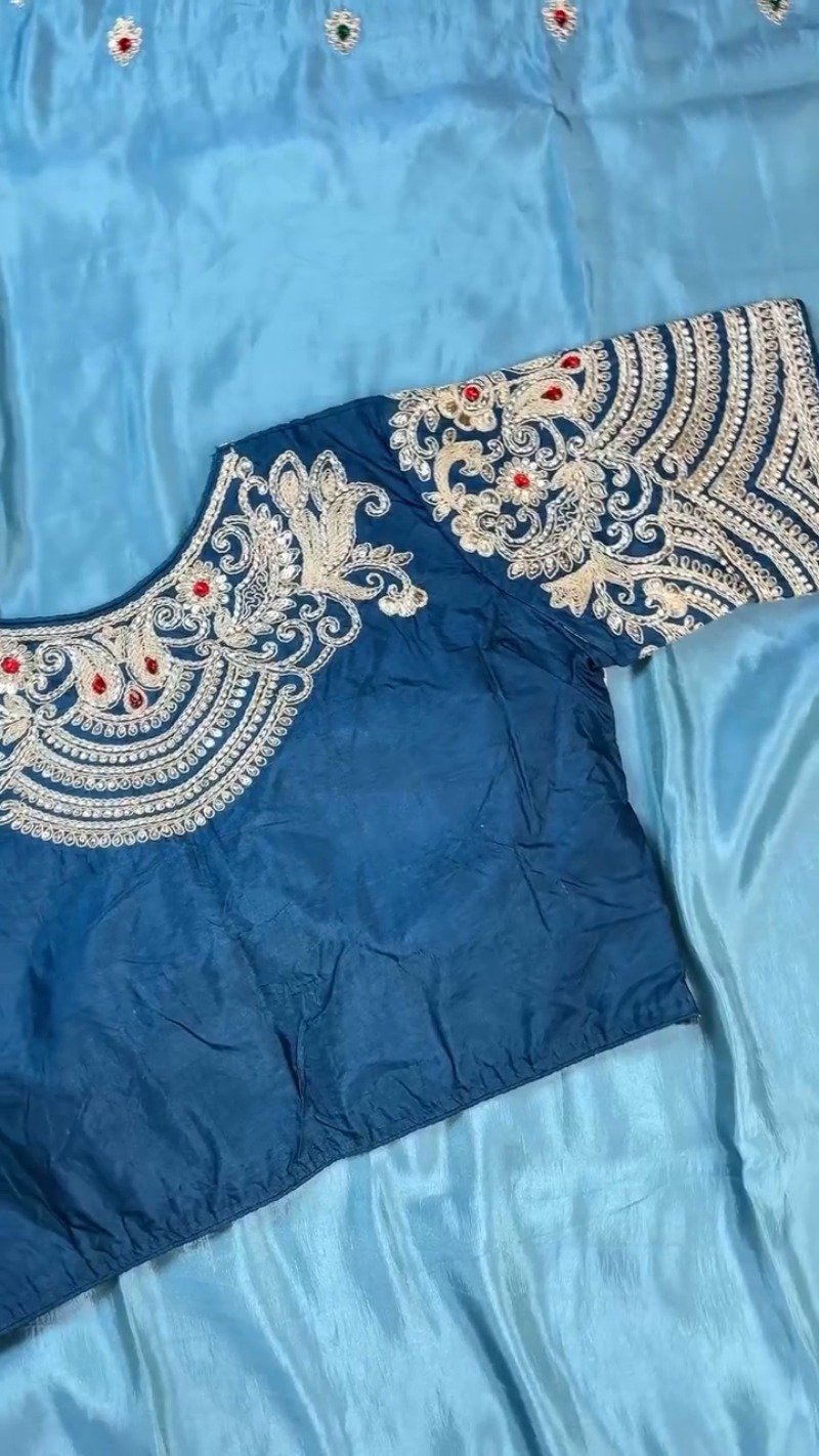 Royal Blue Hand-Embellished Silk Ensemble with Zardozi Detailing – Available in Midnight Blue & Azure Blue