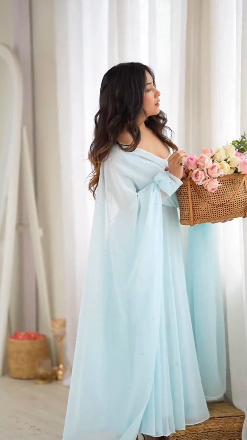 Ethereal Sky Blue Georgette Anarkali Suit Set – A Whisper of Serenity