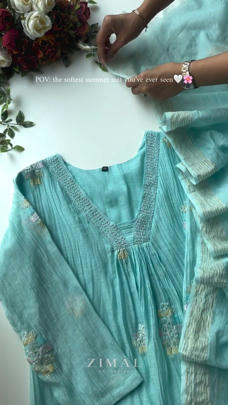 Aura Turquoise Embellished Summer Kurta Set