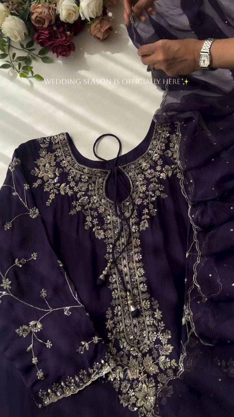 Midnight & Berry Hand-Embellished Velvet Kurta Set – Available in Midnight Black & Deep Berry