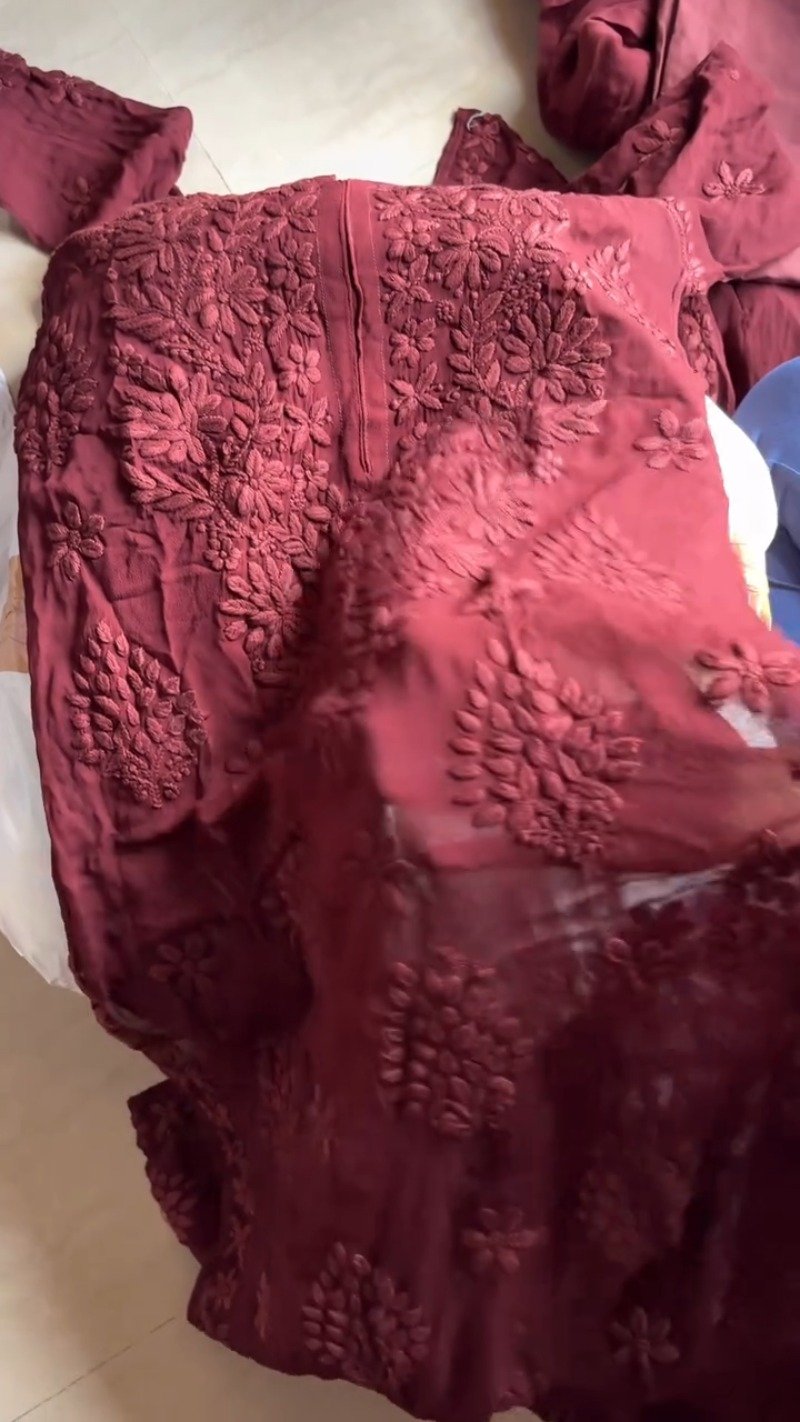 Exquisite Lucknowi Chikankari Embellished Kurta Set – Available in Royal Blue & Deep Maroon