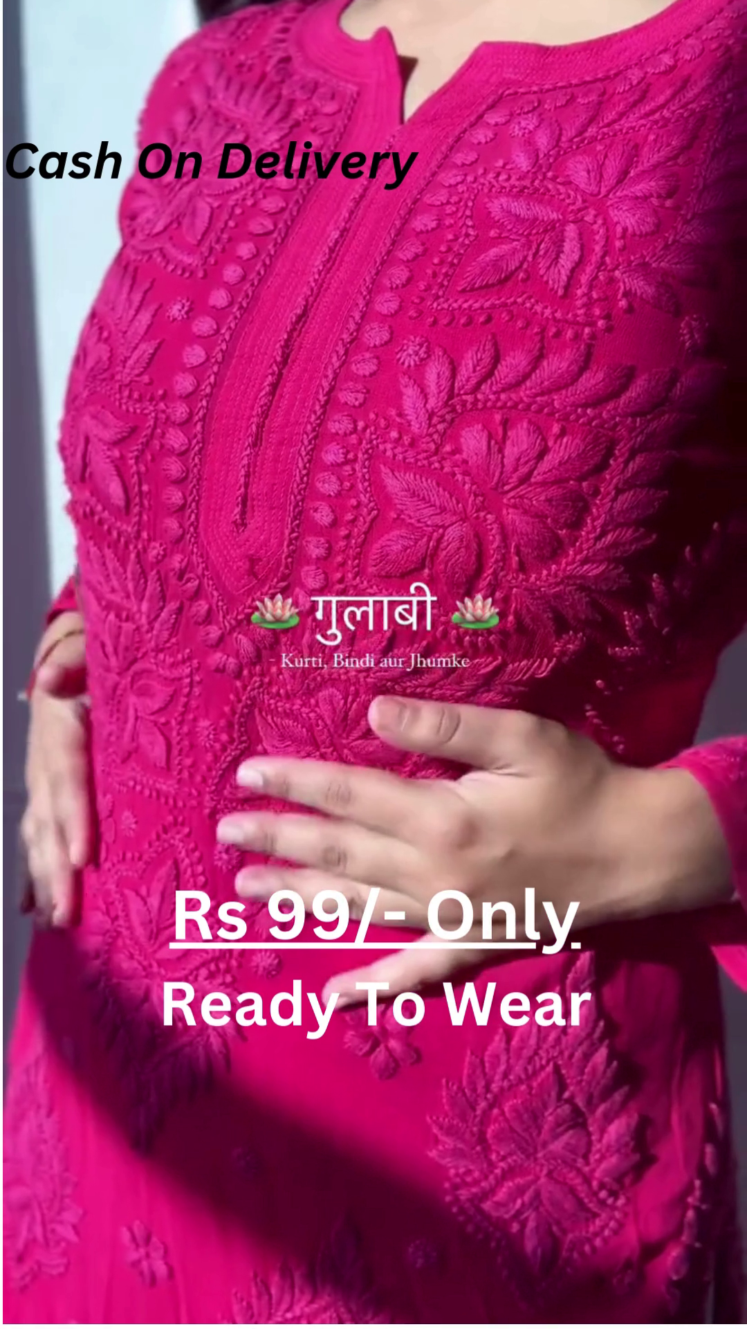 Gulabi Collection: Rani Pink Chikankari Kurti