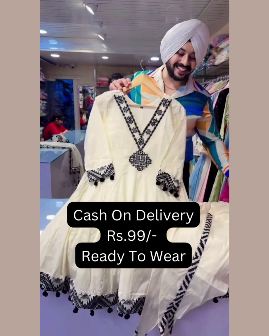 Monochrome Elegance: Embroidered White Anarkali Set