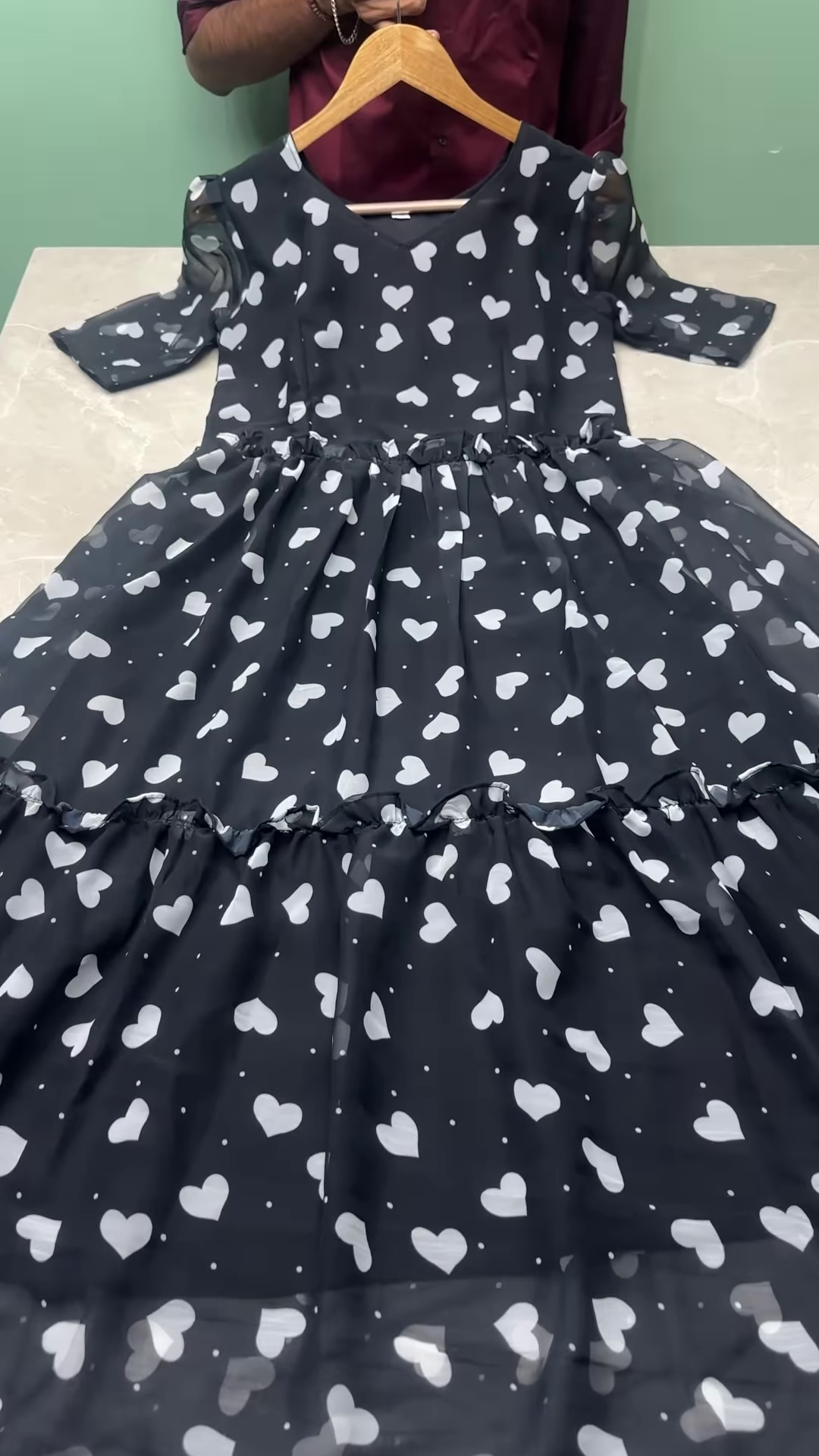 Adorable Purple Heart-Print Flared Girls’ Dress – Soft Net & Crepe