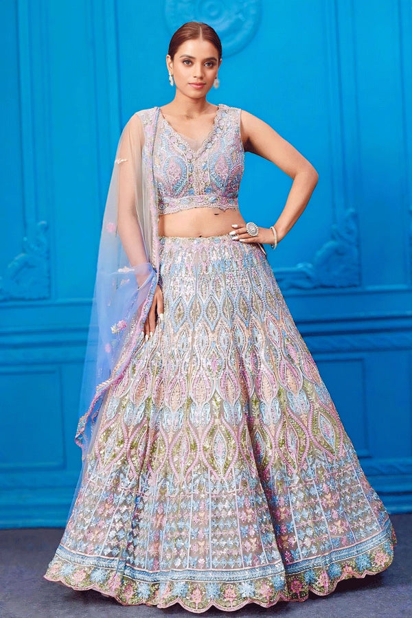 Bridal Reception Wear Soft Net Real Mirror Handwork Lehenga Choli From Anaya Designer Work