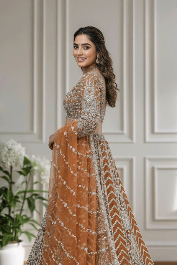 Beautiful Sangeet Wear Orange Color Lehenga Choli From Anaya Designer Studio