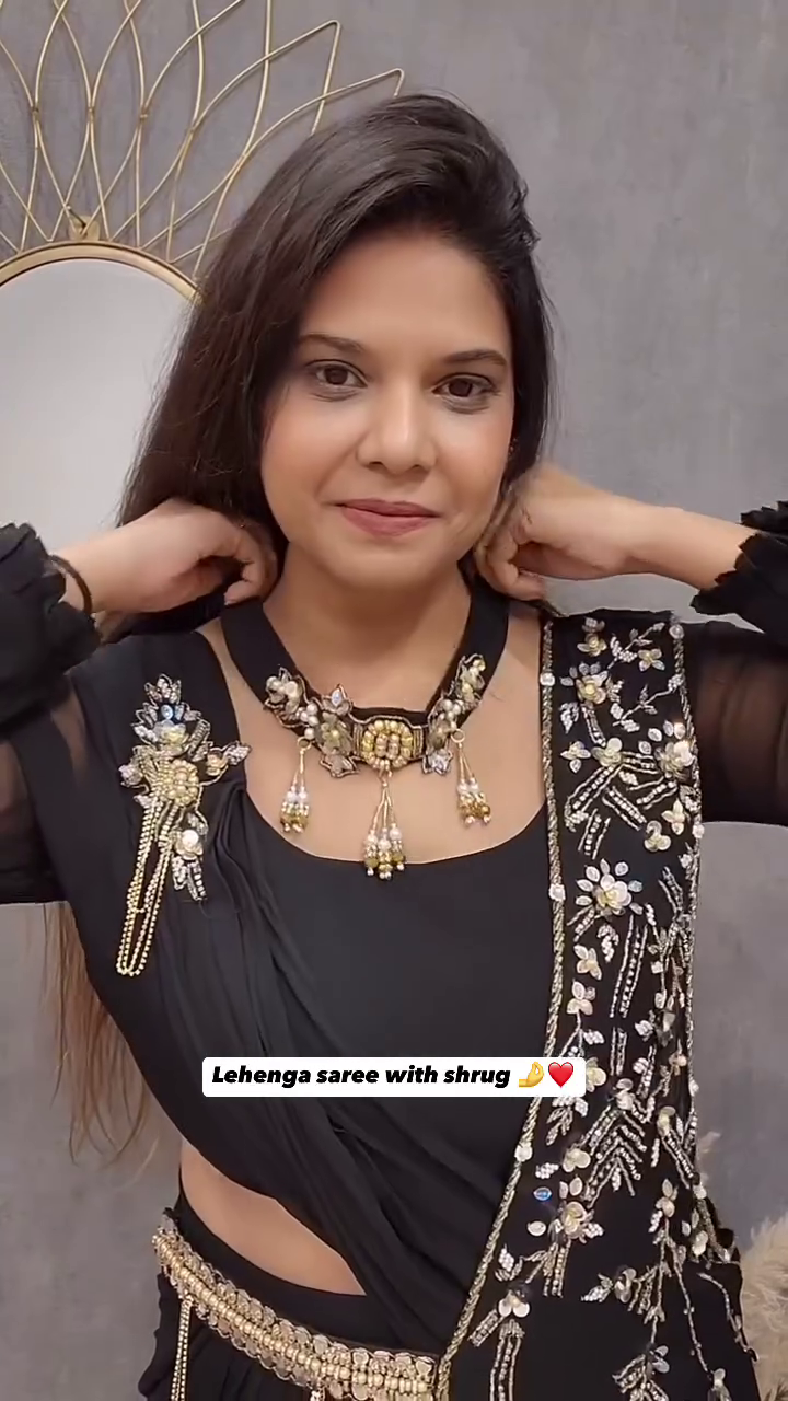 Designer Black Lehenga Saree with Embroidered Shrug – Elegant Party & Wedding Wear