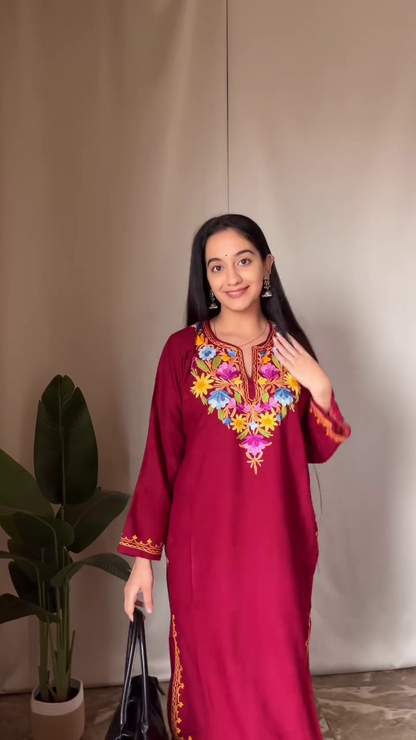 Handcrafted Kashmiri Embroidered Green Cotton Kurti – Ethnic & Casual Wear