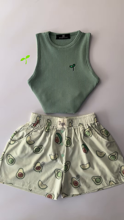 Adorable White Ribbed Tank Top and Shorts Set with Red Hearts – 6 Colors Available