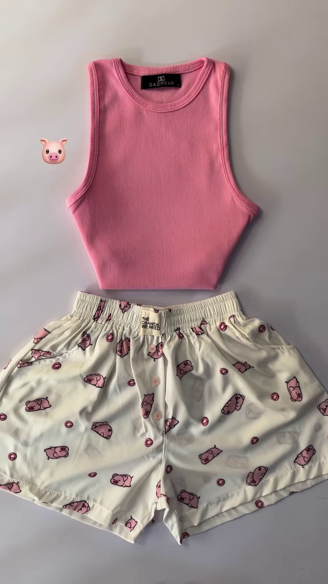 Adorable White Ribbed Tank Top and Shorts Set with Red Hearts – 6 Colors Available