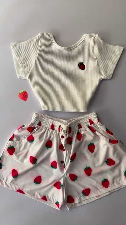 Adorable White Ribbed Tank Top and Shorts Set with Red Hearts – 6 Colors Available