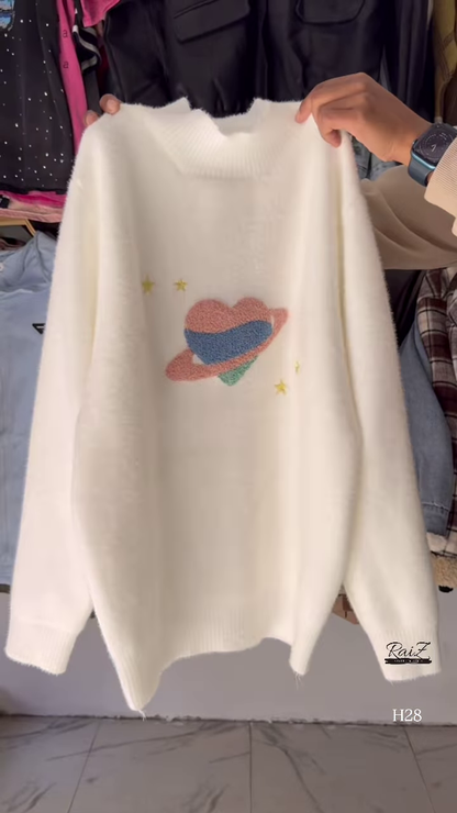 Fuzzy Space Planet Sweater – Whimsical, Soft, and Out-of-This-World Cozy 🌈🪐
