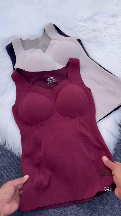 Sleeveless Built-In Bra Tops 👙🖤 – Molded Cup Basics in Black, Beige & Maroon Variants