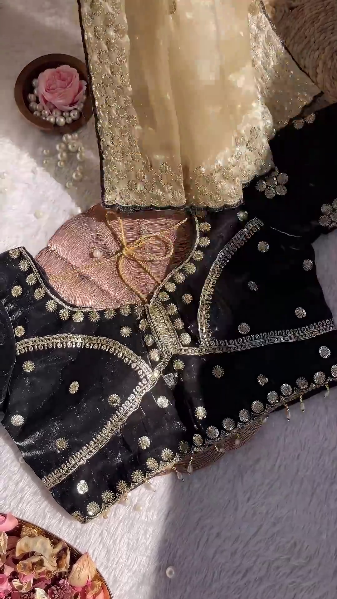 Black & Antique Gold Hand-Embroidered Designer Blouse