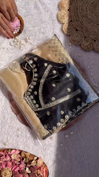 Black & Antique Gold Hand-Embroidered Designer Blouse