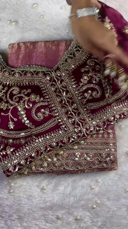 Wine Maroon Heavy Hand-Embroidered Bridal Designer Blouse