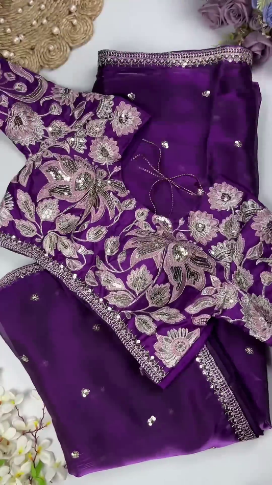 Floral Symphony Georgette Saree & Embroidered Blouse Collection