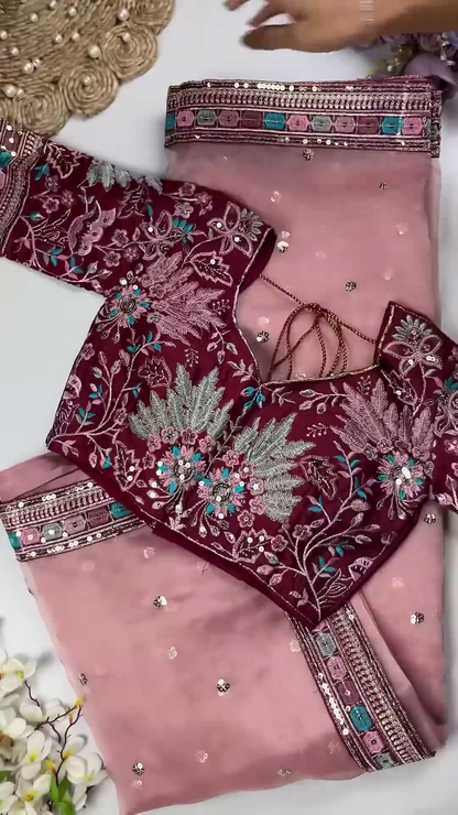 Floral Symphony Georgette Saree & Embroidered Blouse Collection