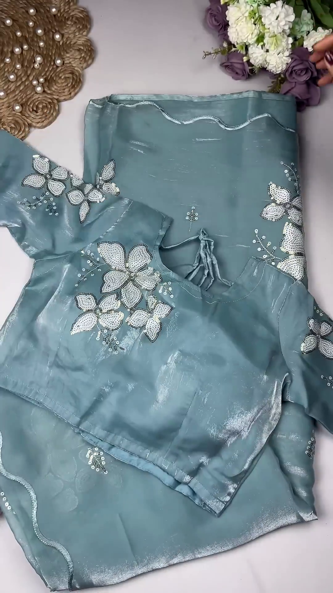 Floral Sequin Organza Saree & Blouse Collection in Five Radiant Shades
