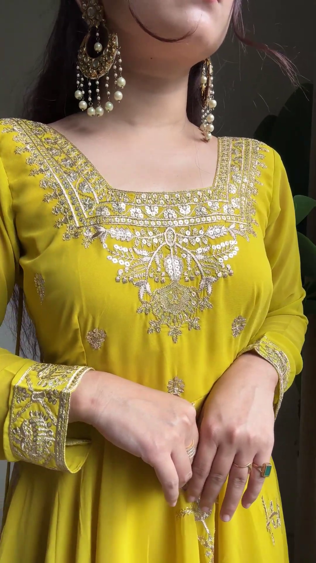 Sunlight Yellow Georgette Anarkali Suit with Scalloped Embroidery