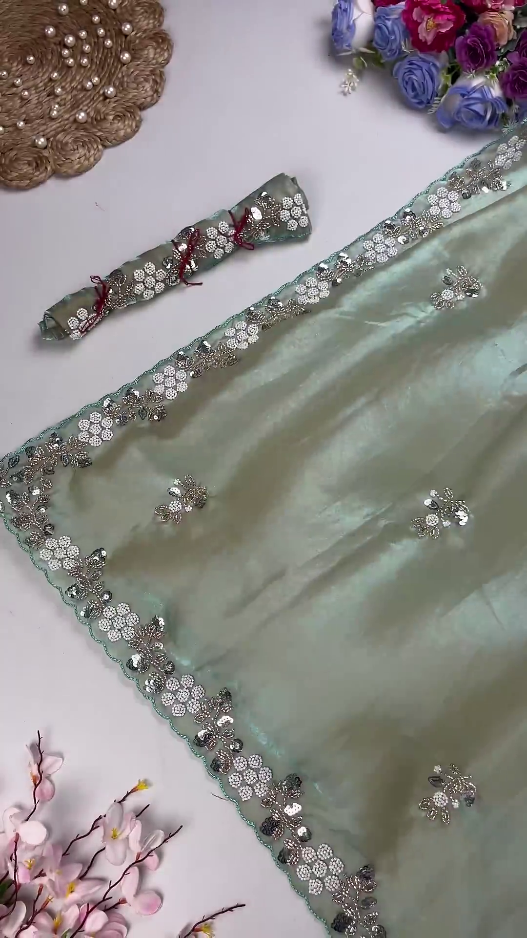 Shimmer Organza Saree Collection with Floral Sequin Borders