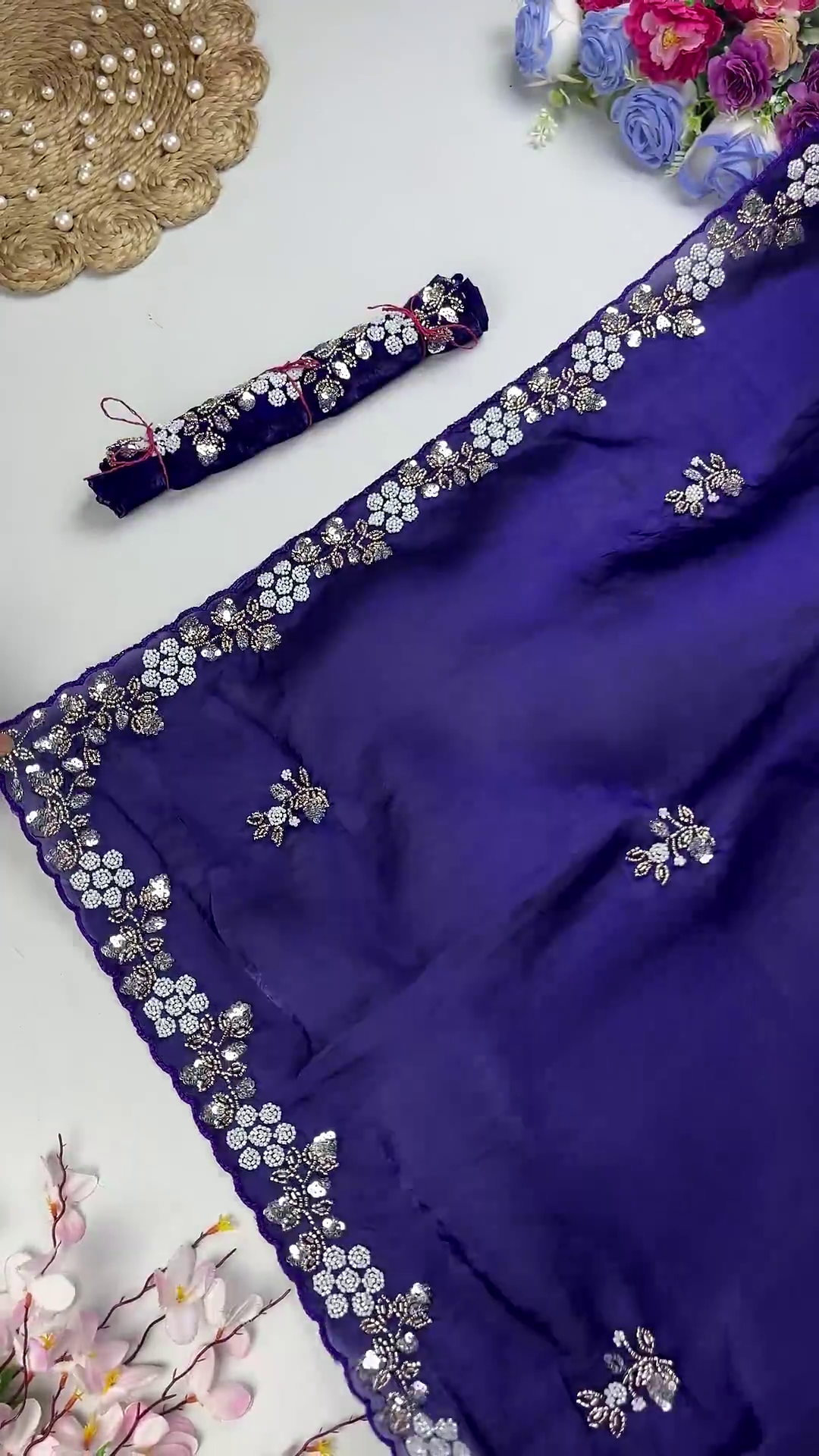 Shimmer Organza Saree Collection with Floral Sequin Borders