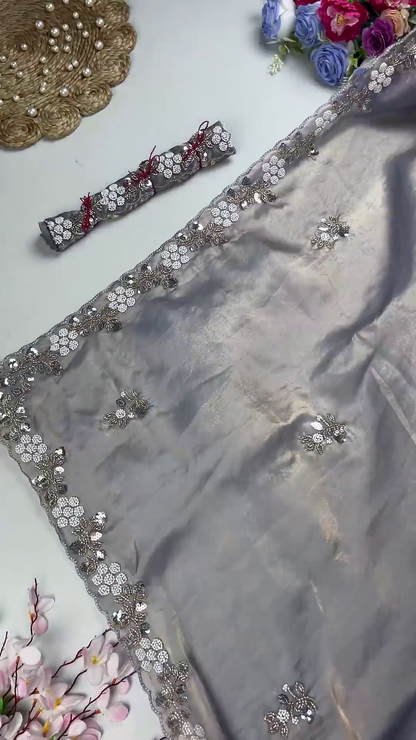 Shimmer Organza Saree Collection with Floral Sequin Borders