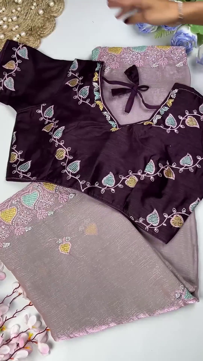 Leaf-Vine Silk Blouse and Shimmer Georgette Saree Collection