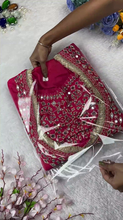 Hot Pink Silk Kurti with Geometric Mirror Mosaic and Gota Fringe