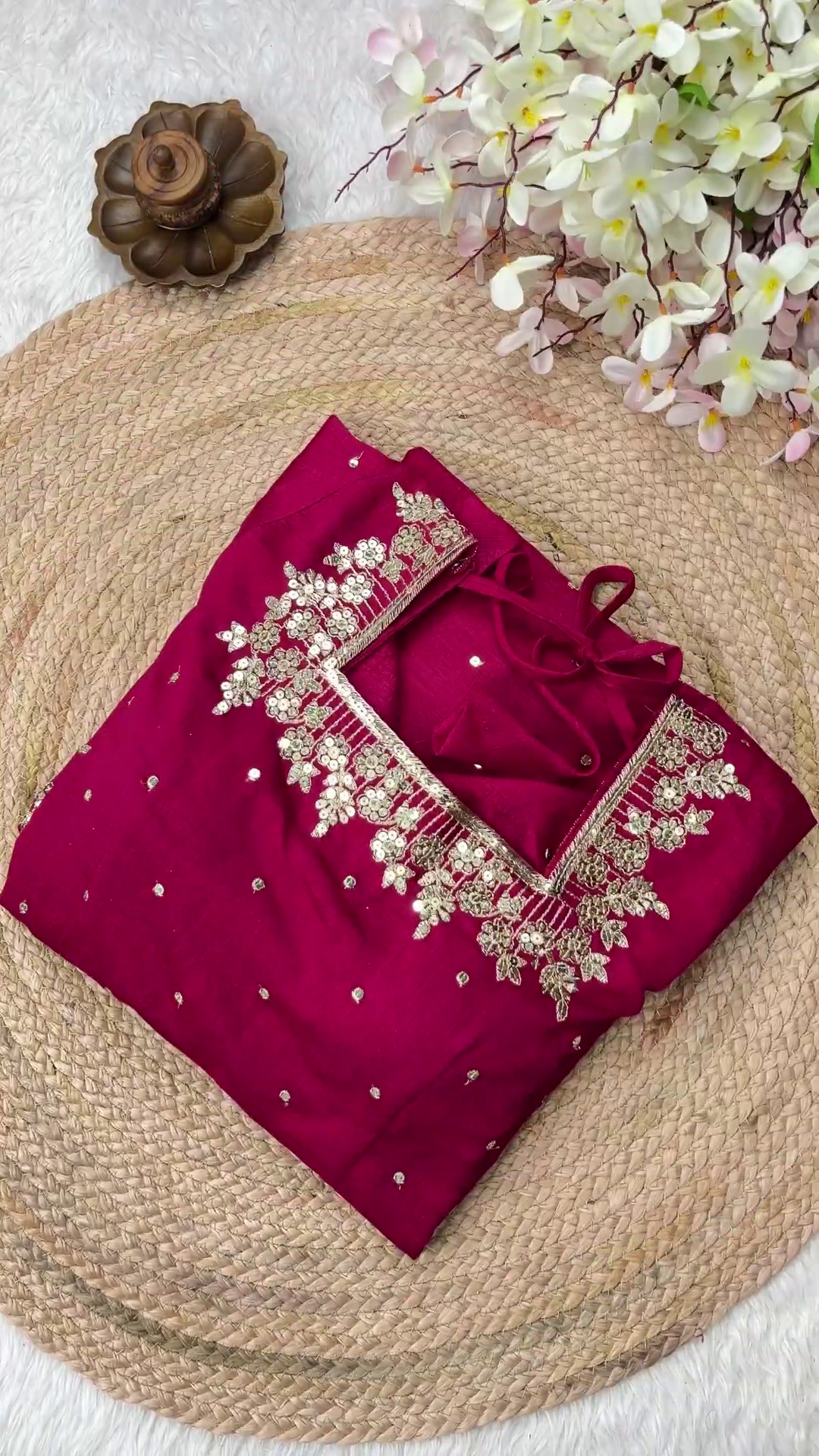 Magenta Silk Tunic with Scalloped Floral Zari Embroidery