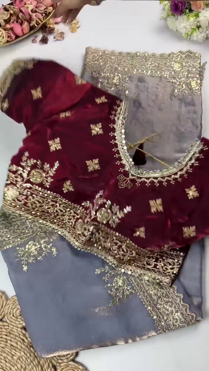 Royal Velvet Heritage Blouse and Shimmer Saree Collection