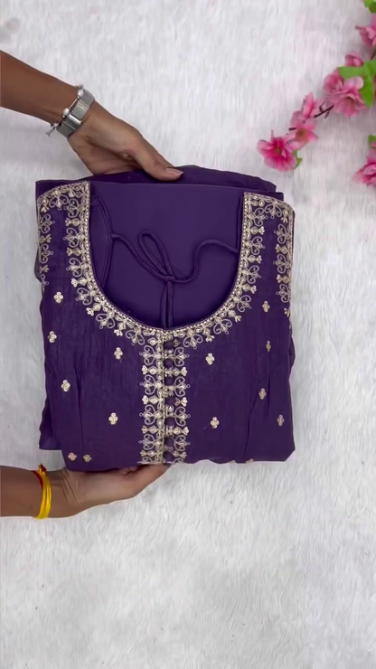 Dusty Purple Georgette Anarkali with Embroidered Bodice and Saree Set