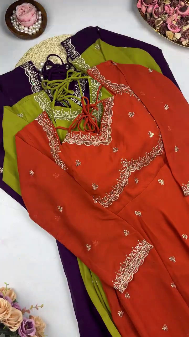 Jewel-Toned Shimmer Silk Anarkali with Multi-Tie Lattice Back