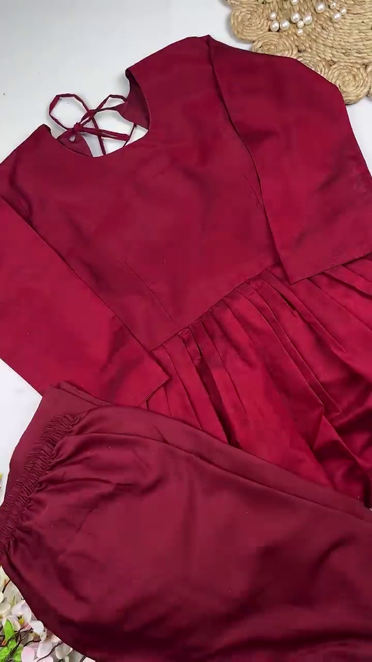 Royal Wine Silk Anarkali with Concentric Zari Border and Sequin Buttis