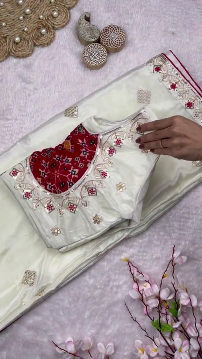 Patola Contrast Silk Blouse with Scalloped Zari Embroidery