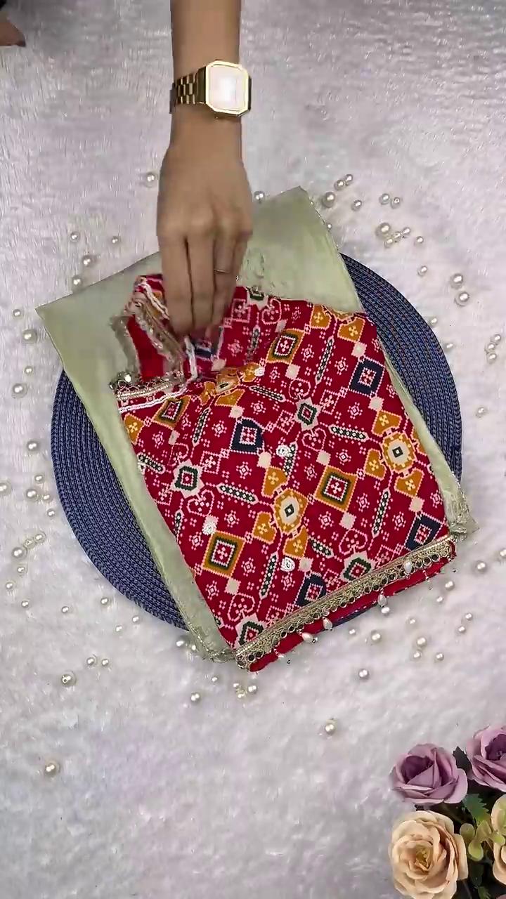 Pure Bandhani Silk Blouse with Gota-Patti and Mirror-Work Accents