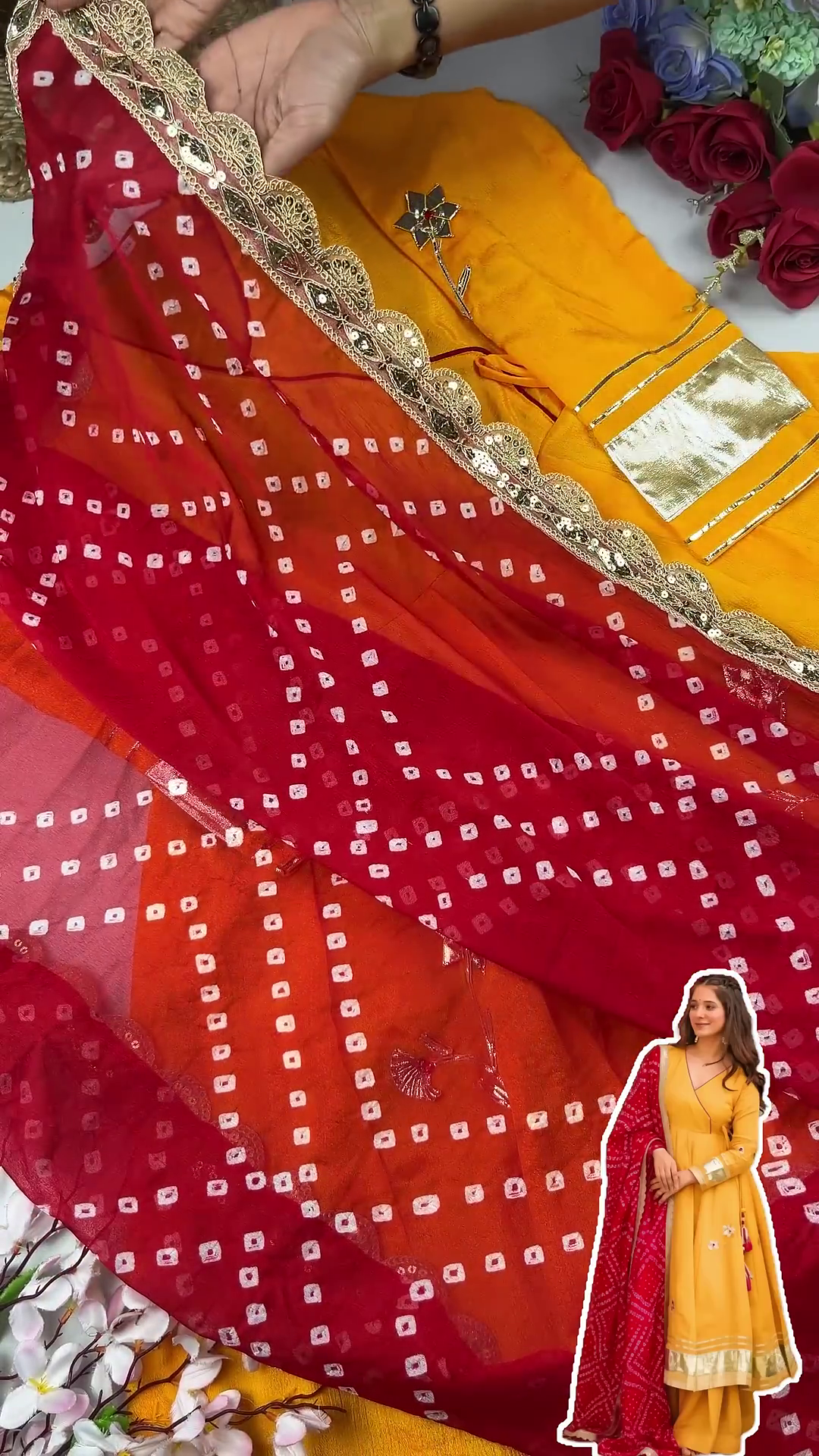 Sun-Kissed Mustard Anarkali with Angrakha Neckline and Bandhani Dupatta